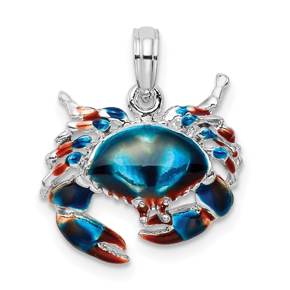 Million Charms 925 Sterling Silver Enameled Blue Stone Crab Necklace Pendant